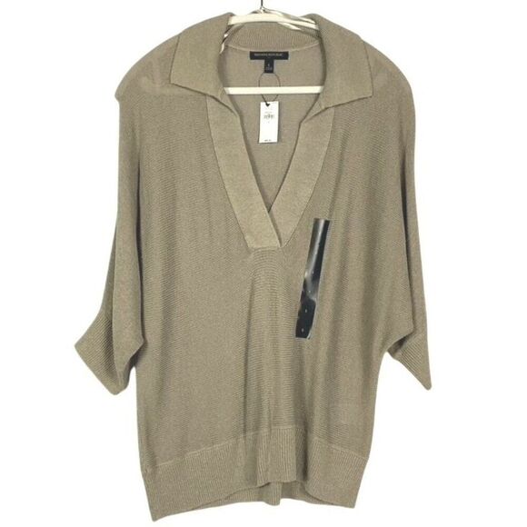 NWT Banana Republic Factory Johnny-Collar Sweater, women's large; Ramie & Rayon - Picture 1 of 8